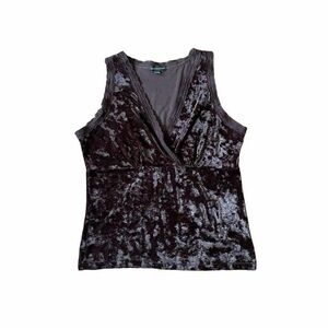 Vintage Y2K Brown Velvet Lace Trim Tank Top - Size M